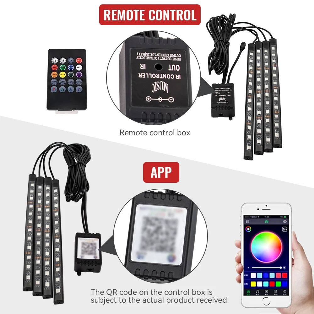 Car Interior Ambient Light Kit Backlight Remote App Music Control Auto RGB Atmosphere