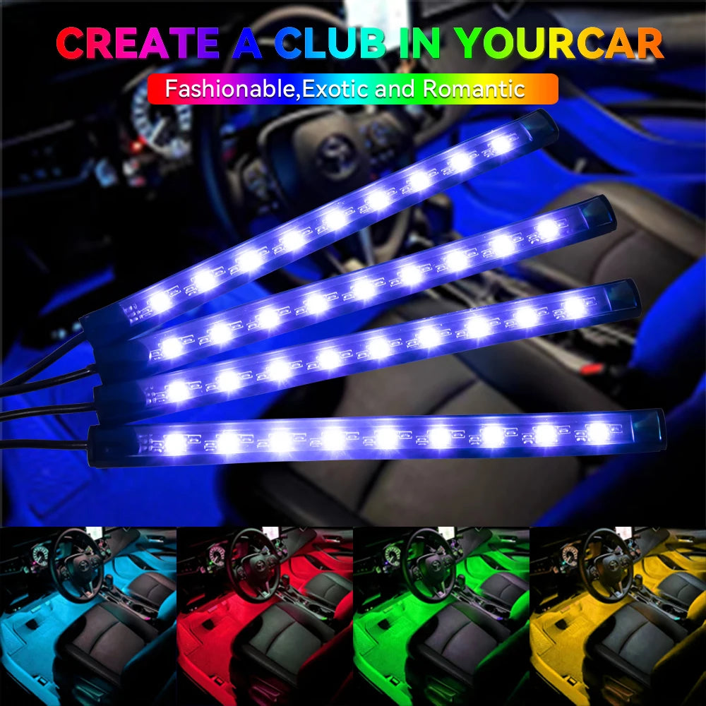 Car Interior Ambient Light Kit Backlight Remote App Music Control Auto RGB Atmosphere