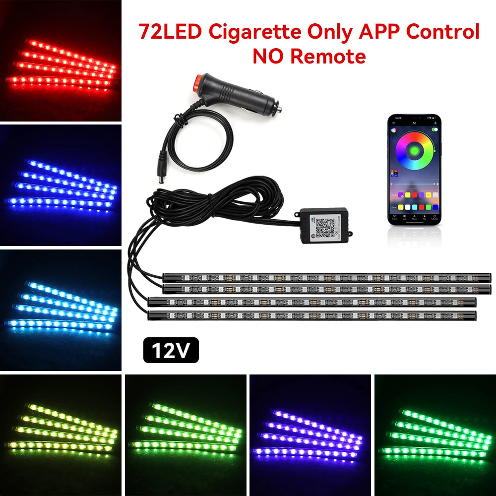Car Interior Ambient Light Kit Backlight Remote App Music Control Auto RGB Atmosphere