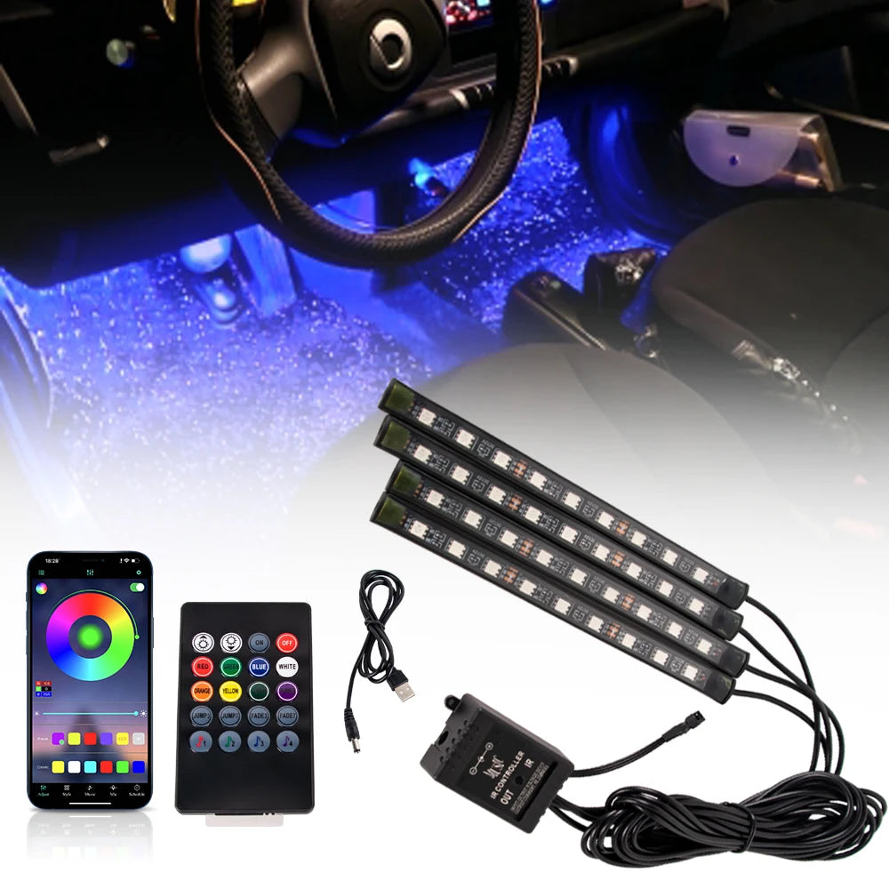 Car Interior Ambient Light Kit Backlight Remote App Music Control Auto RGB Atmosphere